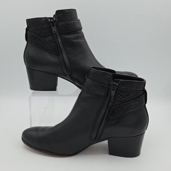 Coach Patricia Black Leather Ankle Booties Block Heel Side Zip Size 6.5B A00235 - Picture 2 of 10